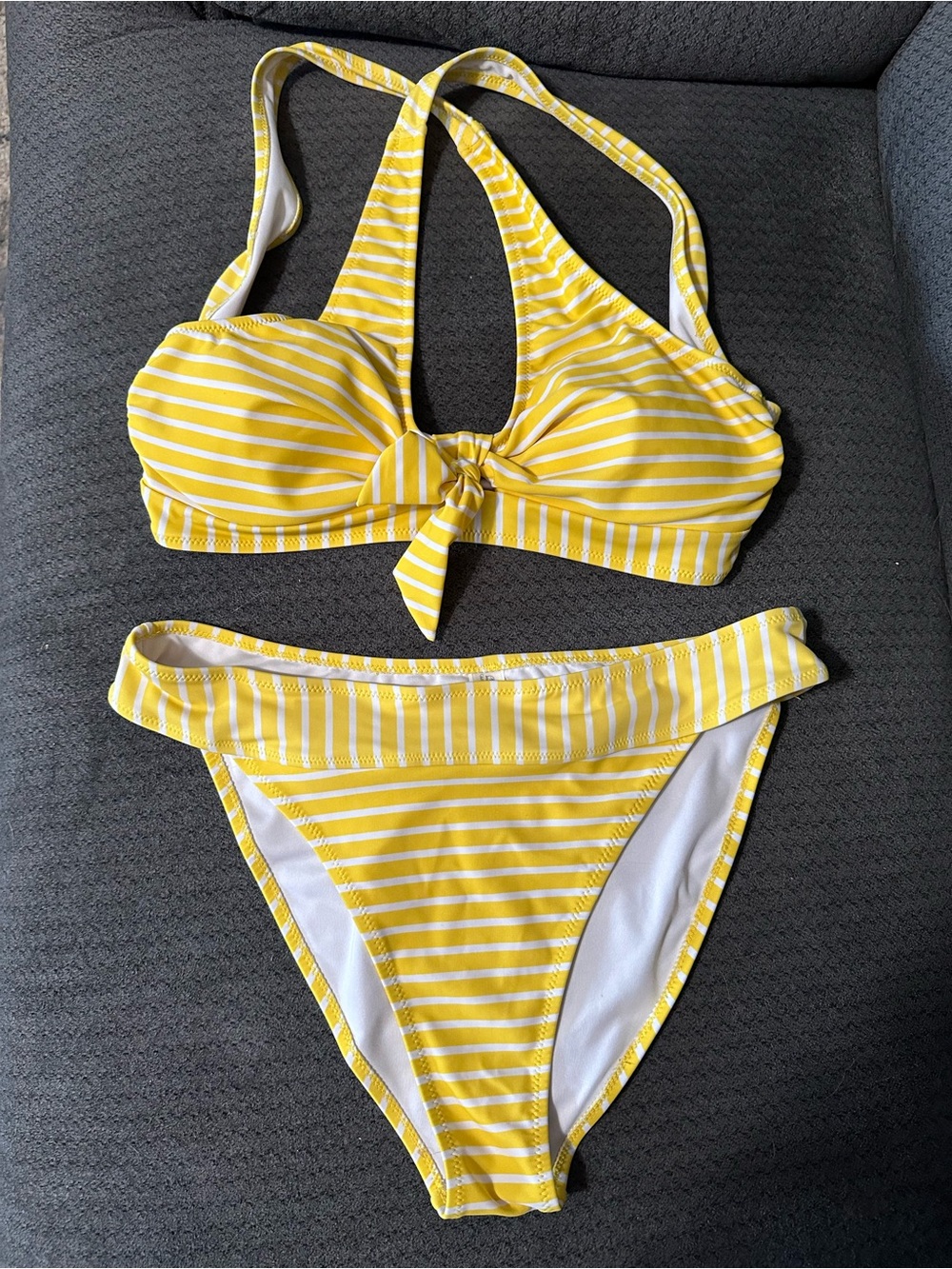 Cupshe Yellow & White Striped Tie Front Bikini Set